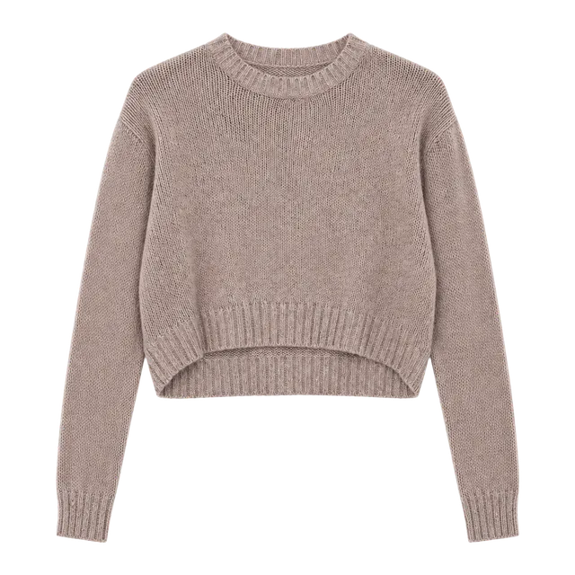 H&M Divided Cropped Sweater Size XS Beige Knit Crew Neck