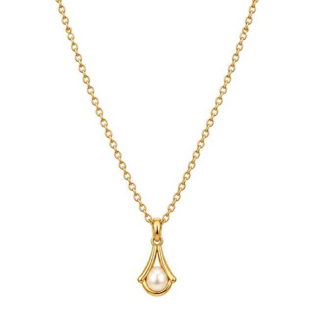 Upcycled Stainless Steel Gold Tone Faux Pearl Pendant Geometric Necklace