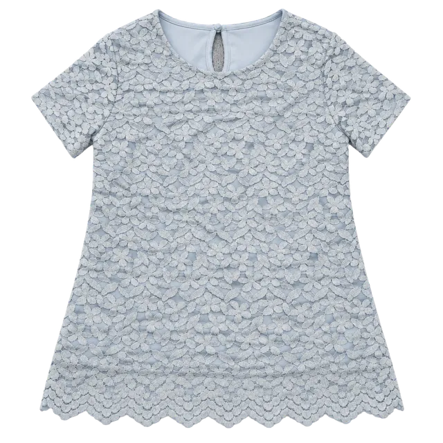 Teddi Rose Women's Floral Lace Blouse Light Blue Size S Short Sleeve NWT