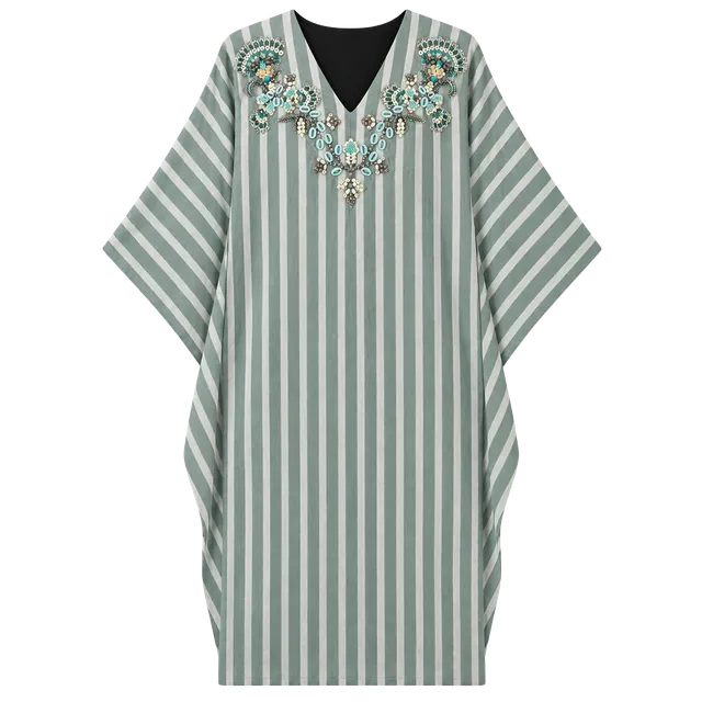 Soft Surroundings Kaftan Size L/XL Green Beaded (182)