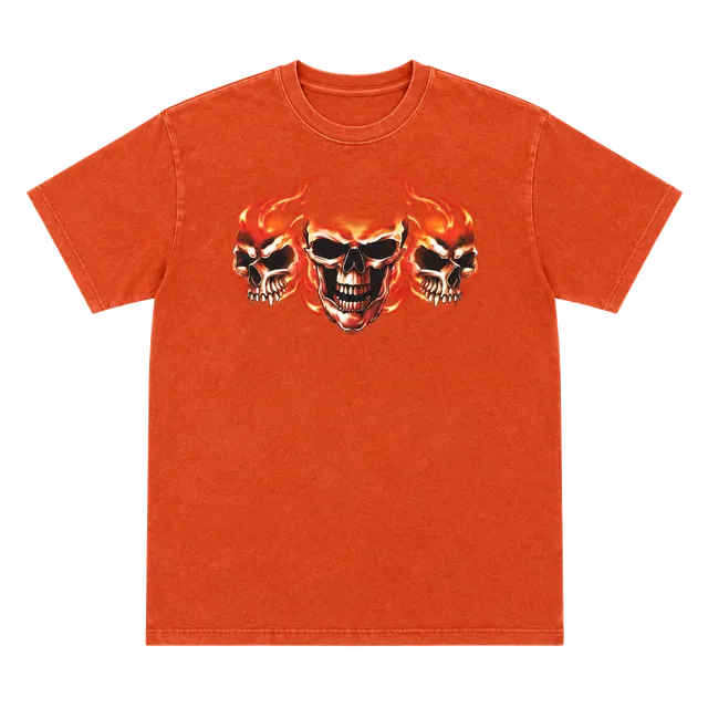 Harley D's Triple Flaming Skull T-Shirt Size Large
