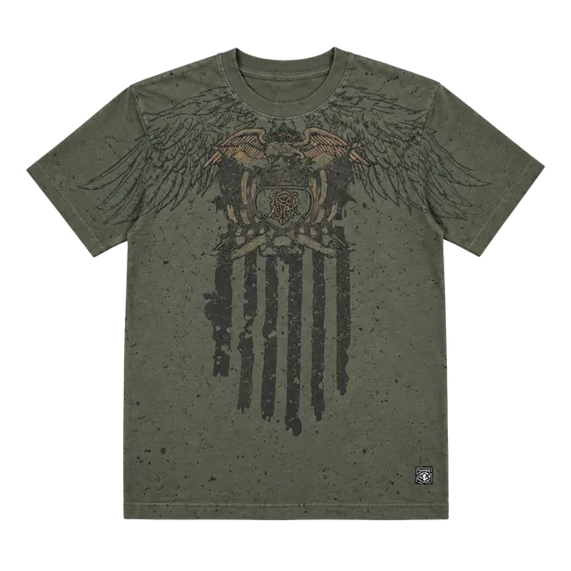 Southpole Graphic T-Shirt Size M Green Cotton American Flag Wings Y2K