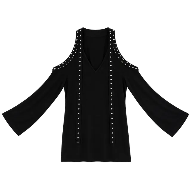 Michael Michael Kors Studded Cold Shoulder Top Black