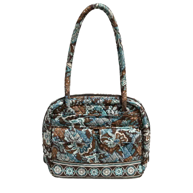 Vera Bradley Rey Java Blue Brown Quilted Cotton Satchel Handbag