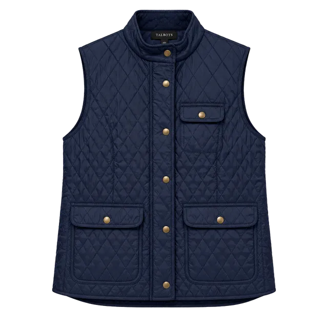 Talbots Quilted Vest Size M Navy Blue Fleece Lined