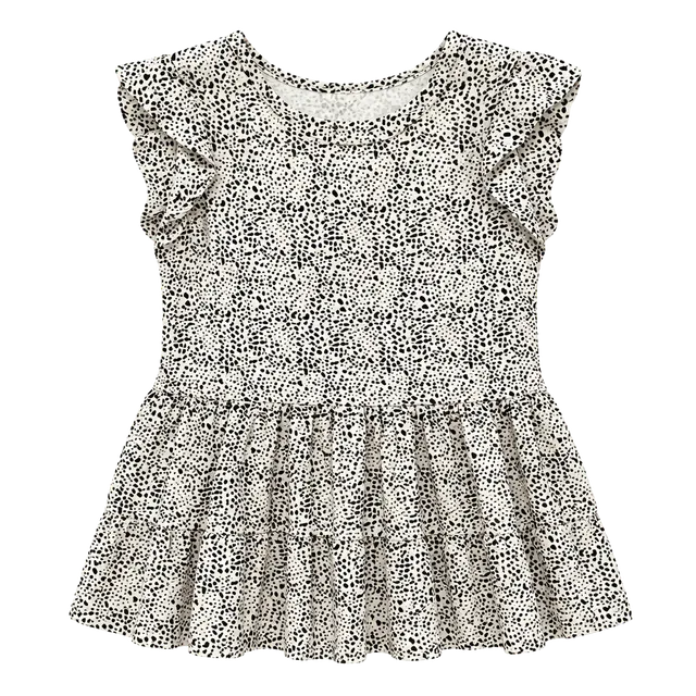Sleeveless Black & White Dotted Ruffle Peplum Blouse