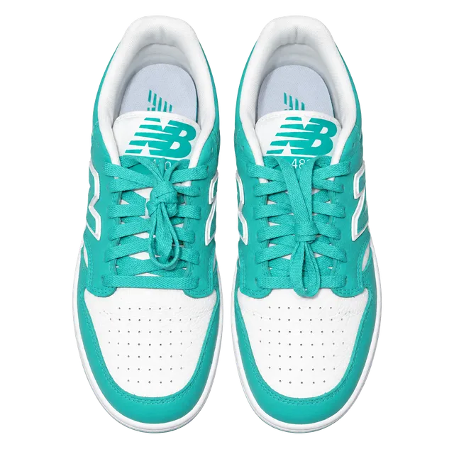 New Balance 480 Size 8.5 Teal White Leather Sneakers BB480LAT