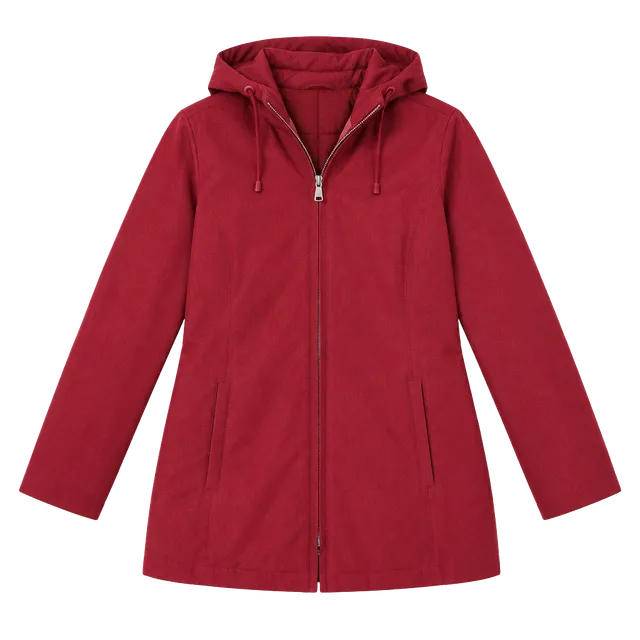 Eddie Bauer Hooded Rain Jacket Size M Red Nylon Fleece Lined