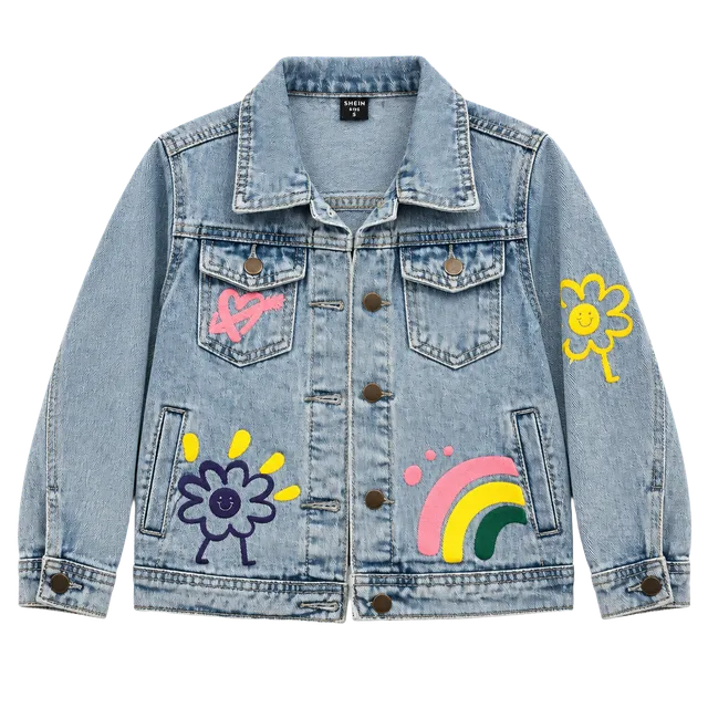 SHEIN Denim Jacket Size 5Y Blue Graphic Print