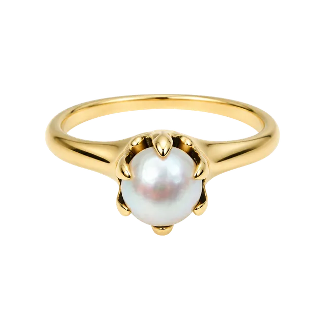 Victorian Claw Mount Single Pearl Ring in 14K Yellow Gold 7mm - ,