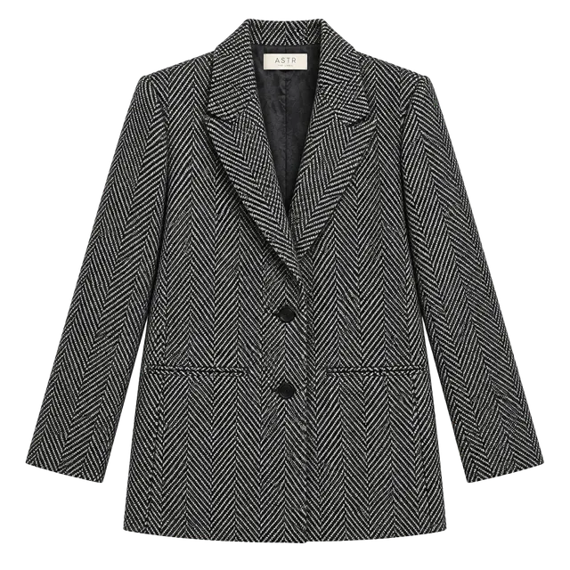 Astr The Label Herringbone Blazer Size S Black White Oversized Tweed Jacket