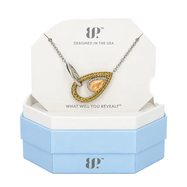 BP Pear Drop Romance Necklace Peach Morganite Rhodium Fall Colors