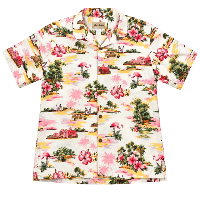Blue Hawaii Hawaiian Shirt Size XL Flamingo Palm Tree Print Cotton