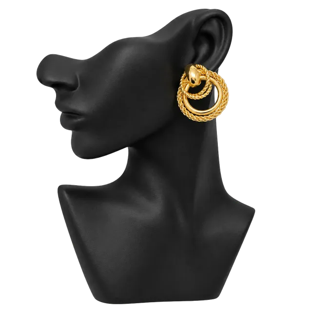 Vintage Gold Tone Interlocking Rope Hoop Earrings