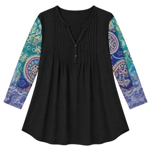 Simply Aster Tunic Top Size 4X Black Blue Paisley Print Sleeves