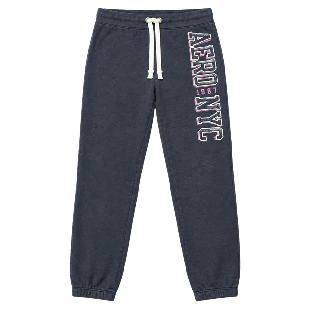 Y2K Aéropostale 1987 Sweatpants Navy Blue Pink Spellout Logo Vintage Style