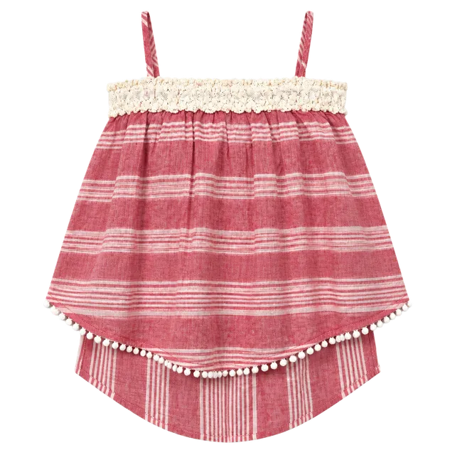Chelsea & Violet Camisole Top Size M Red White Striped Pom Pom Overlay