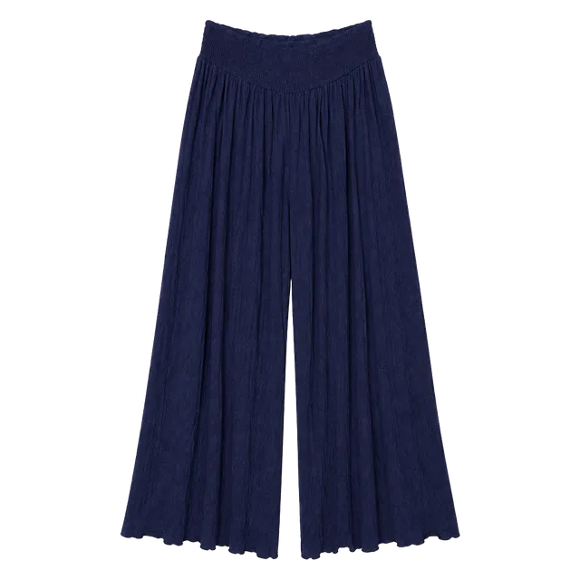 Earthbound Trading Co Smocked Wide Leg Pants Size XL Blue Boho Palazzo