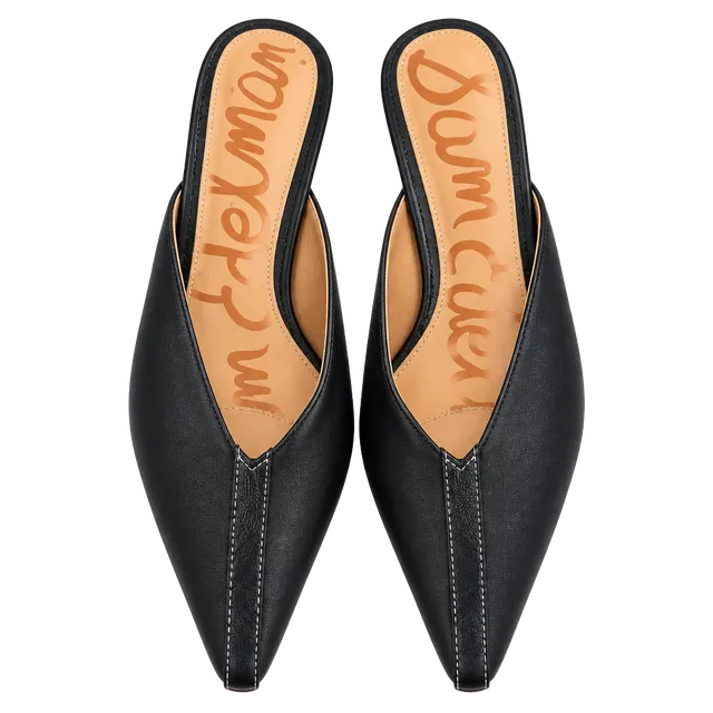 Sam Edelman Black Leather Pointed Toe Kitten Heel Mules