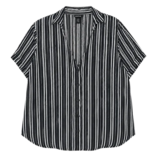 Avenue Black White Striped Button Down Shirt Size 18/20