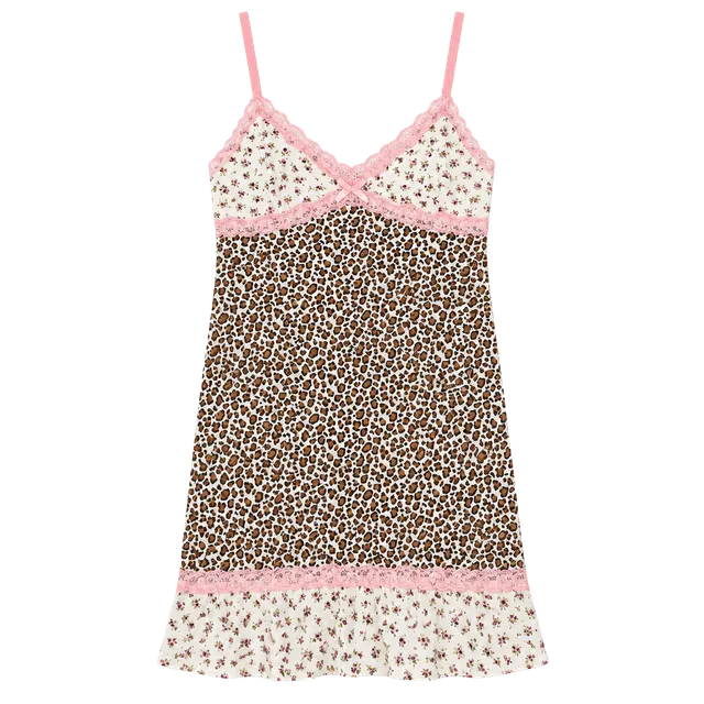 Y2K Insomniax Leopard Floral Slip Dress L Pink Lace NWT Cottagecore Coquette