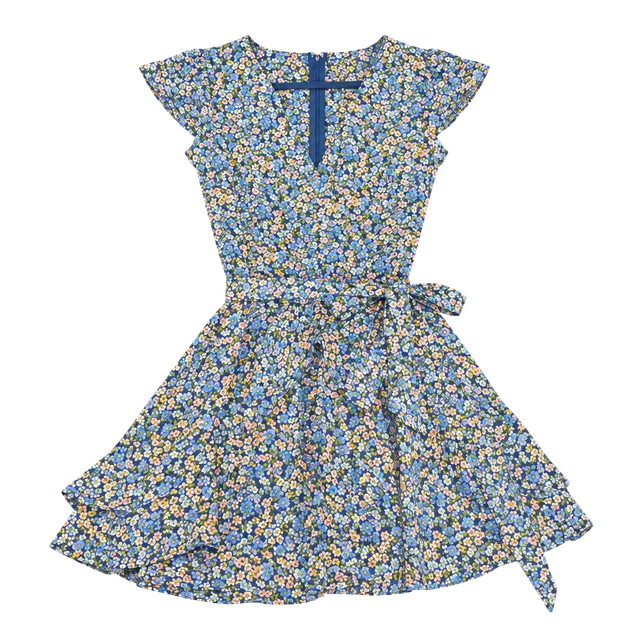 Blue Rain Floral Print Ruffle Mini Dress Size XS Blue