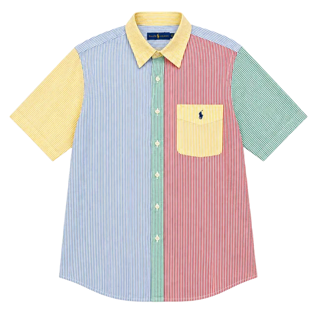 Polo Ralph Lauren Patchwork Seersucker Short Sleeve Button Up Shirt 3XLT 3TGL