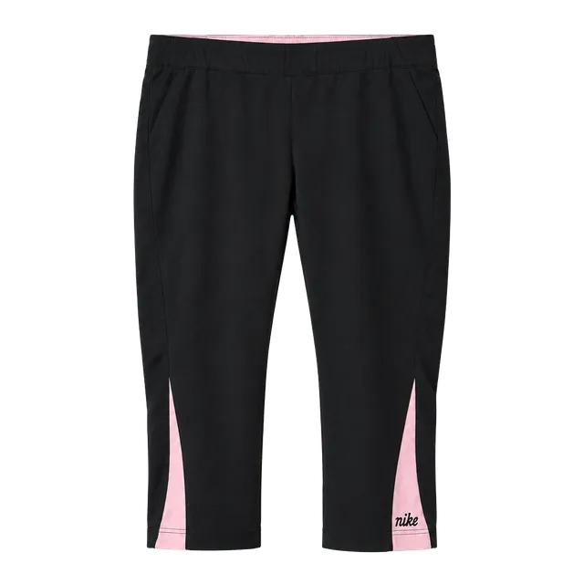 Nike Capri Pants Size XL 16-18 Black Pink Athletic Cropped Silver Tag