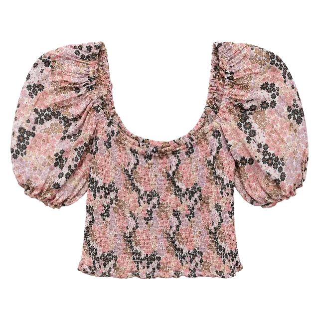 Free People Smocked Puff Sleeve Floral Crop Top In Soft Combo Size ...,