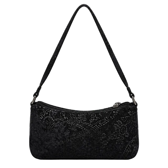 Black Beaded Velvet Shoulder Bag Purse Evening Clutch Y2K