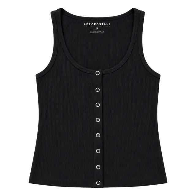 Aeropostale Snap-Front Tank Size S Black Ribbed Button Crop