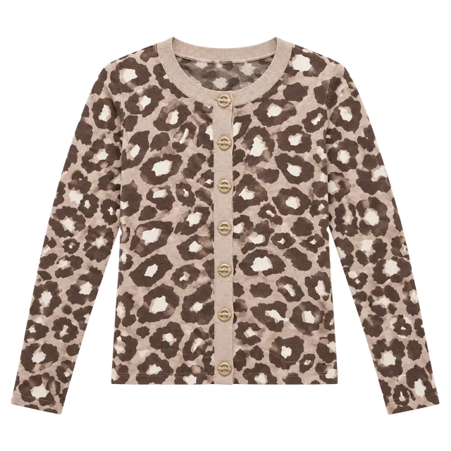 Boden Leopard Print Cardigan Size UK 8 Brown Beige Crew Neck