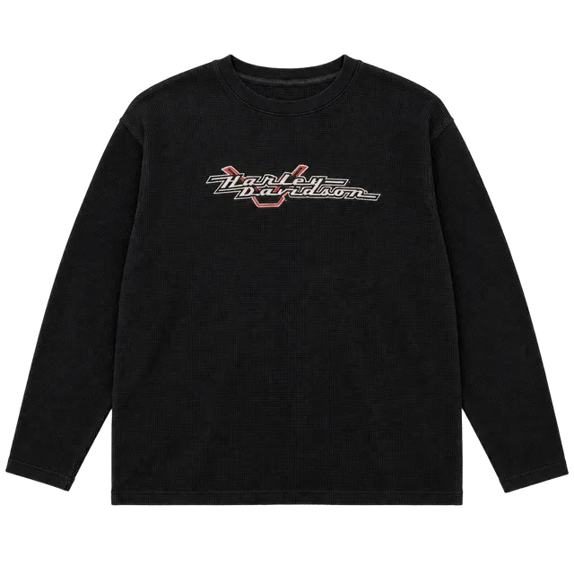 Harley Davidson Thermal Long Sleeve Shirt Size L Black Embroidered logo