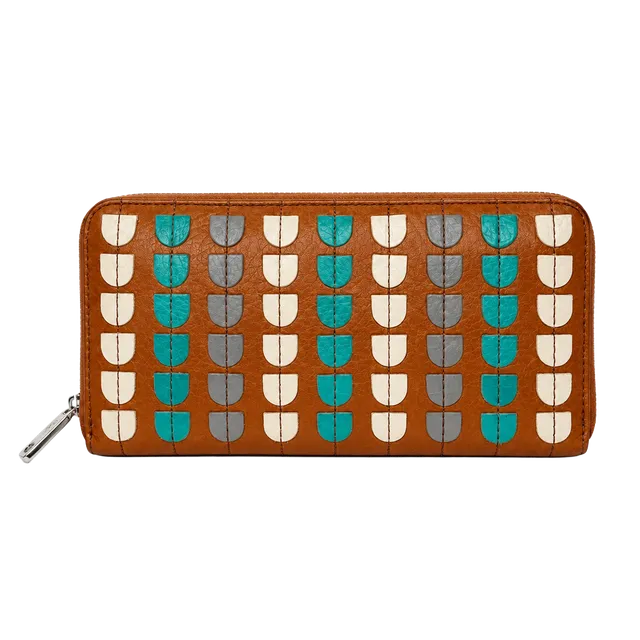 Fossil Sydney Zip Around Wallet Brown Leather Applique