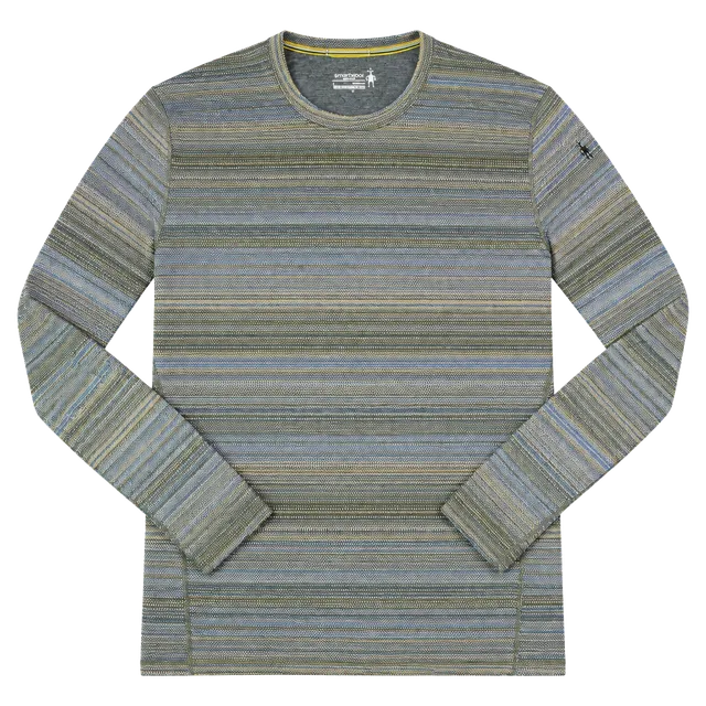 Smartwool Merino Base Layer Crew Size L Blue Striped Wool Long Sleeve