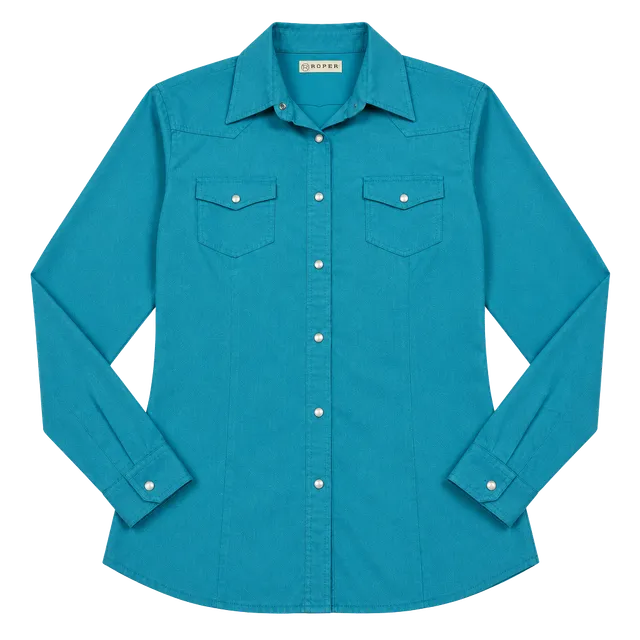 Roper Western Pearl Snap Shirt Size L Turquoise Long Sleeve
