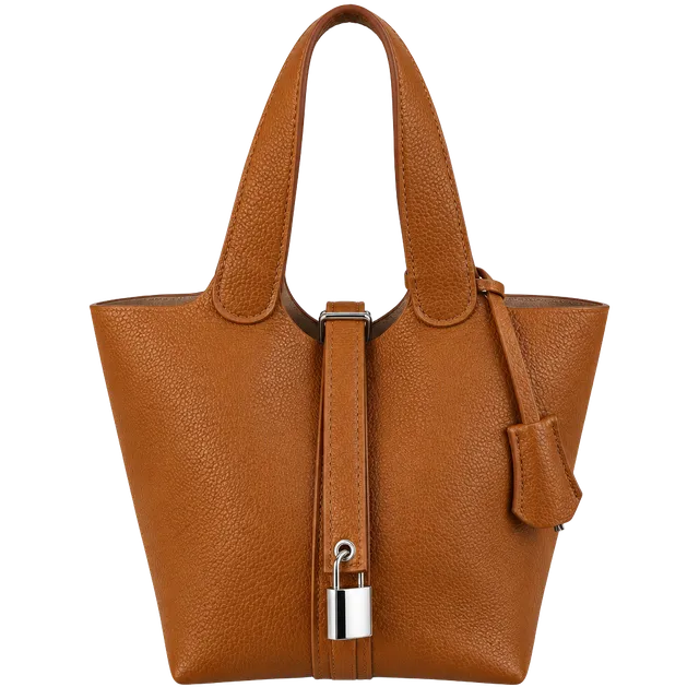 Unbranded Brown Pebbled Leather Bucket Bag Crossbody With Lock