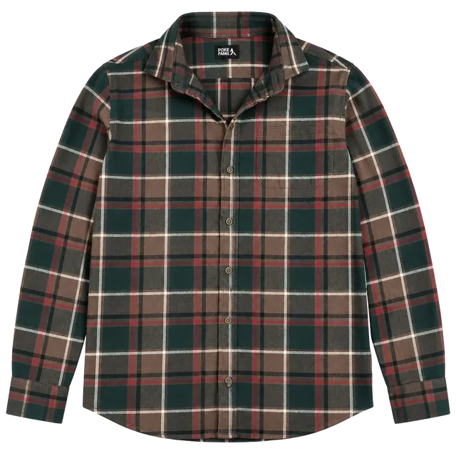 Eddie Bauer Plaid Flannel Shirt Men's L Green Brown Long Sleeve