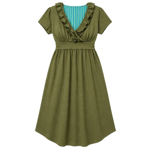 Merona Ruffle V-Neck Dress Size M Olive Green