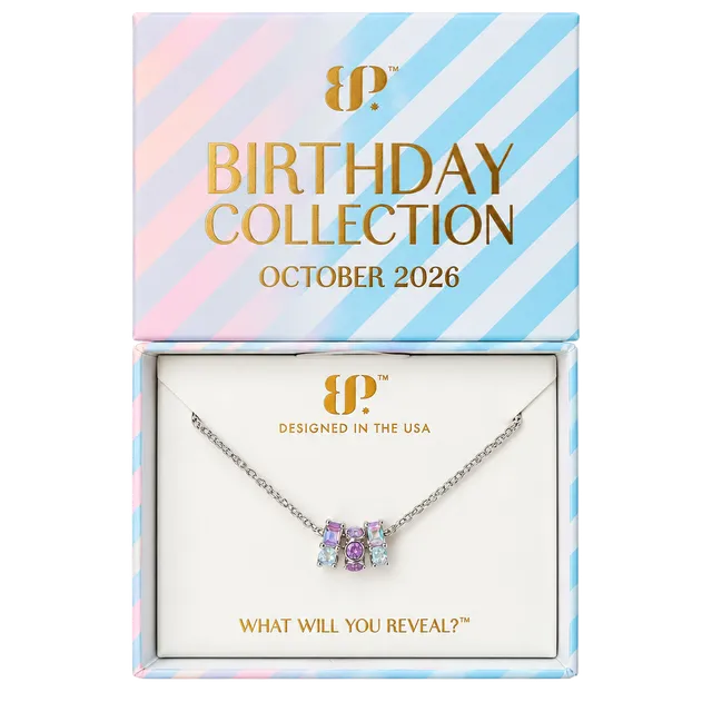 BP October The Influencer Necklace 3 Barrel Pendants Rose Fire Opal Rhodium Rare