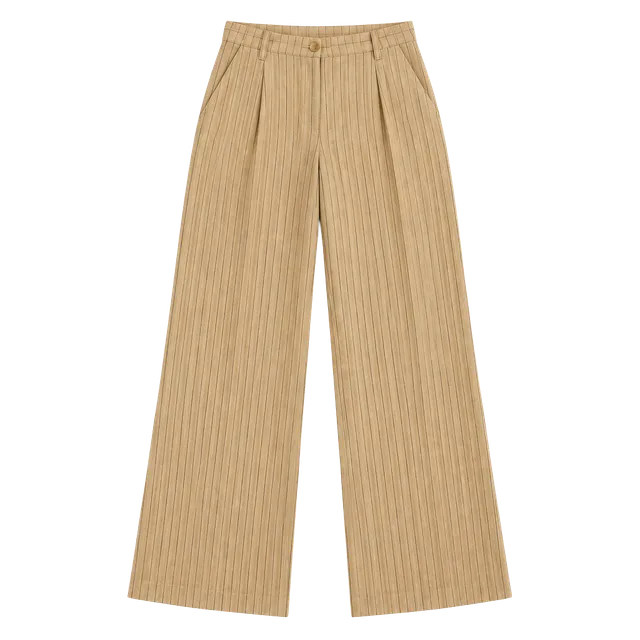 Pinstripe Pleated Wide Leg Pants Tan Black