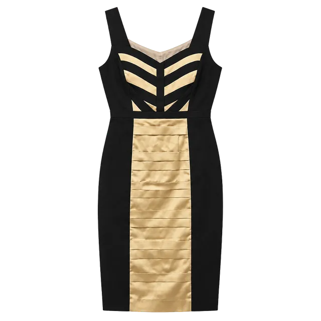 Cache Black and Cream Colorblocked Midi Sheath Dress