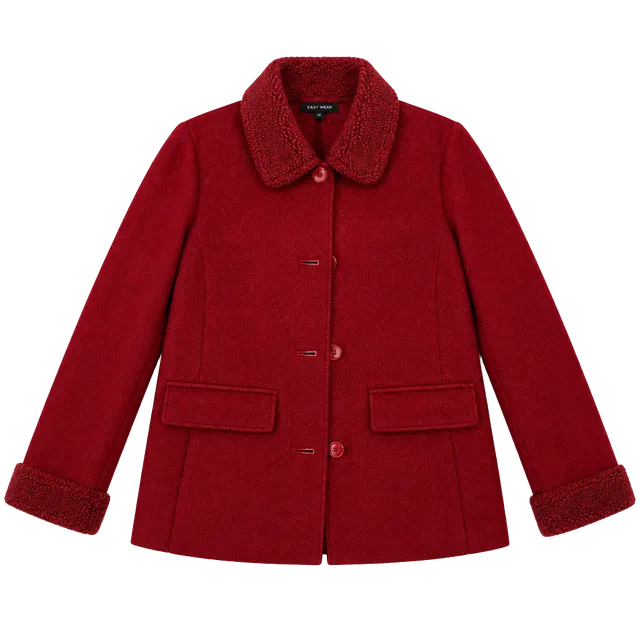 Lands' End Red Faux Suede Shearling Fleece Jacket