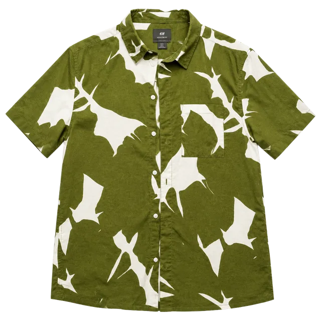 H&M Leaf Print Short Sleeve Shirt Size XL Green
