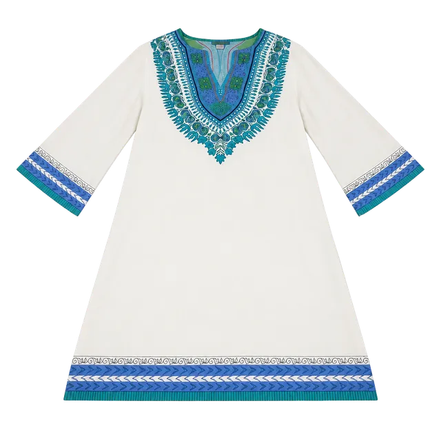 Peppermint Bay Cotton Dashiki Tunic Dress M Blue Green Boho