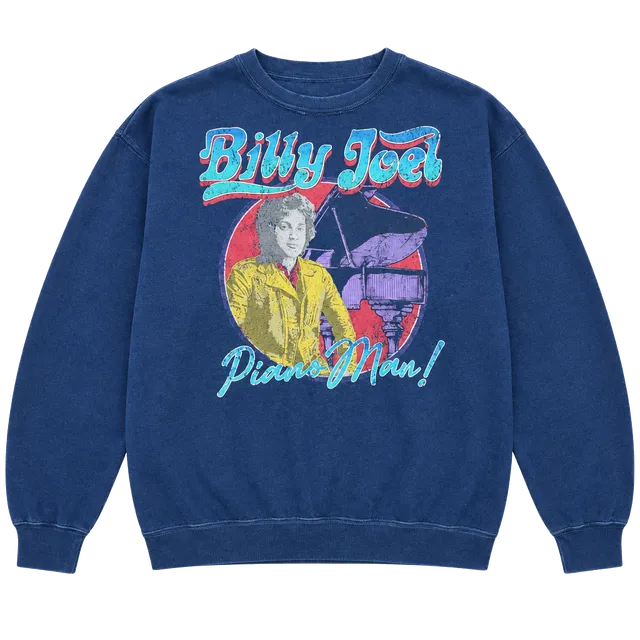 Billy Joel Piano Man Graphic Sweatshirt Size S Blue Cotton Blend