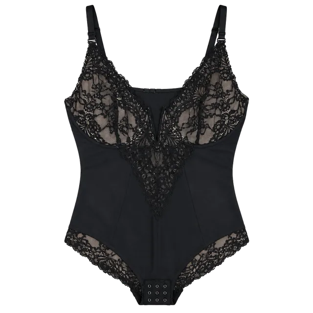 Popilush Lace Shapewear Bodysuit Size L Black V-Neck