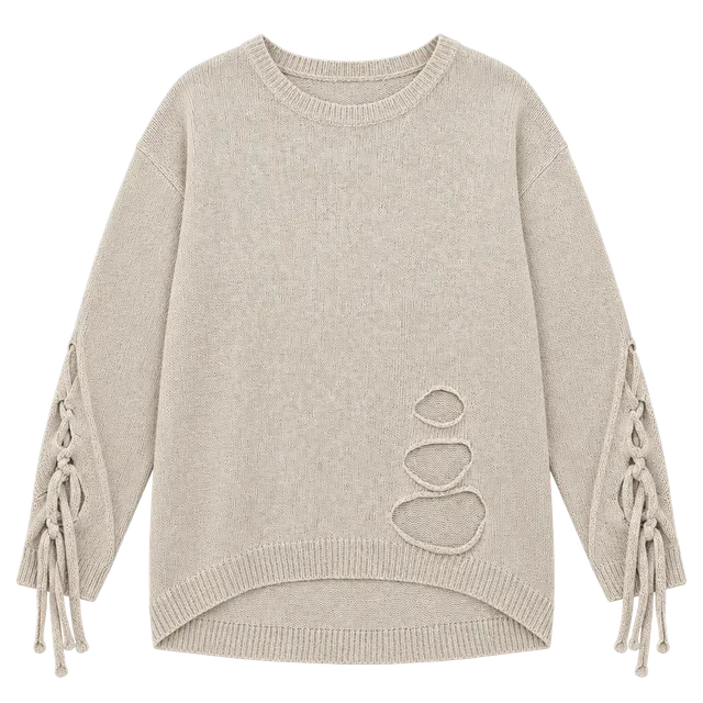 Sage & Flower Distressed Knit Sweater Size L/XL Beige