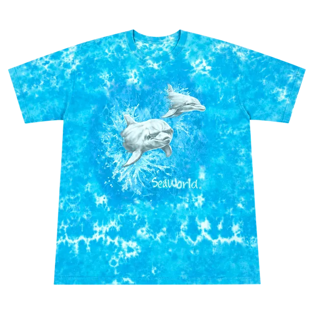Vintage SeaWorld Dolphin Tie Dye T-Shirt Size Large Blue Breakthrough AOP