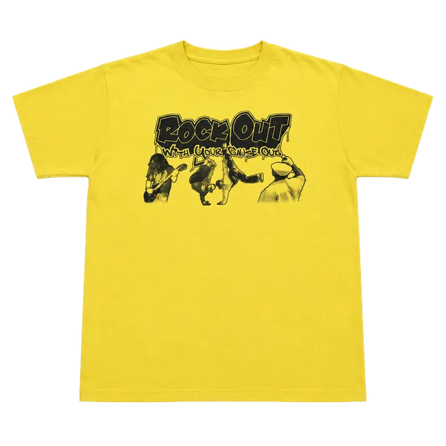 Vintage Y2K Peace Keeper Rock Out Graphic T-Shirt Yellow Anvil Large